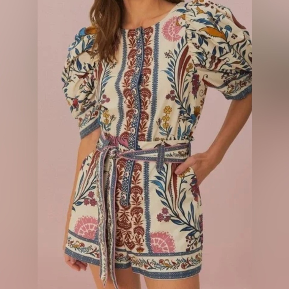Farm Rio. Floral Patterned shorts romper